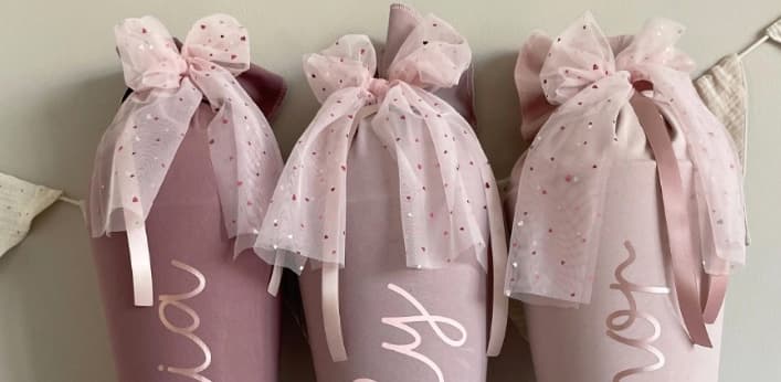 Handgemachte personalisierte Schultüten von Hej Susi Studio in Rosa